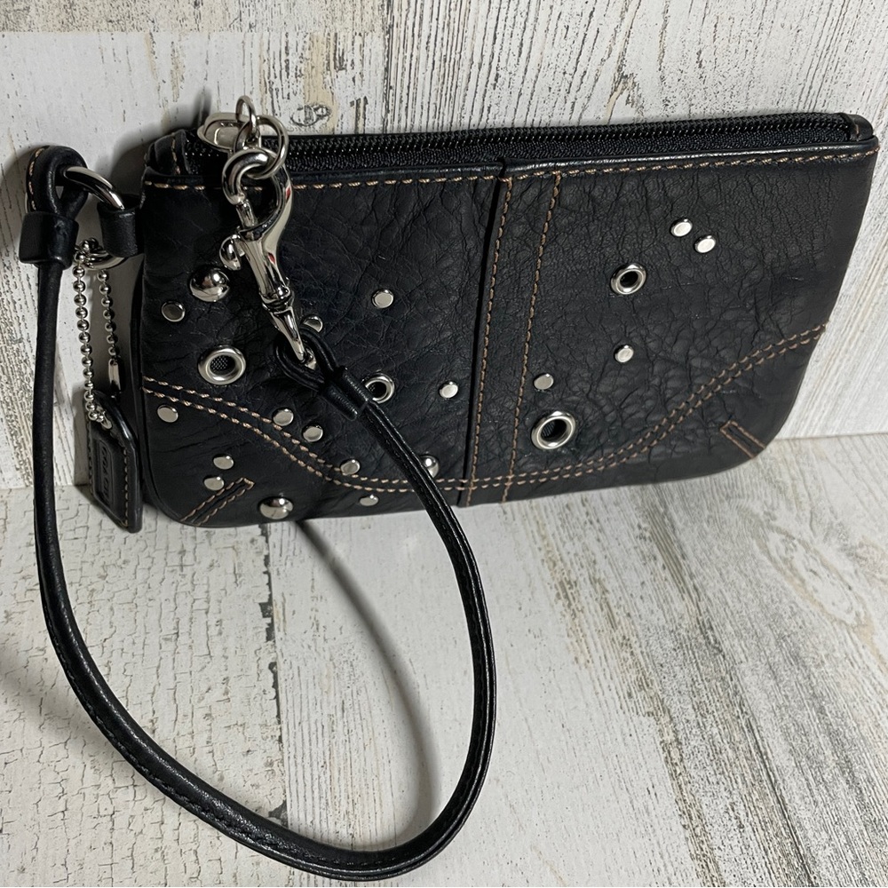 Coach Wristlet Black Leather with Silver Metal Accents Has Coach Tag and…